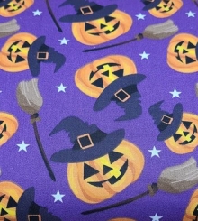 45 " Halloween - Smiling Pumpkin Purple - 1 yd